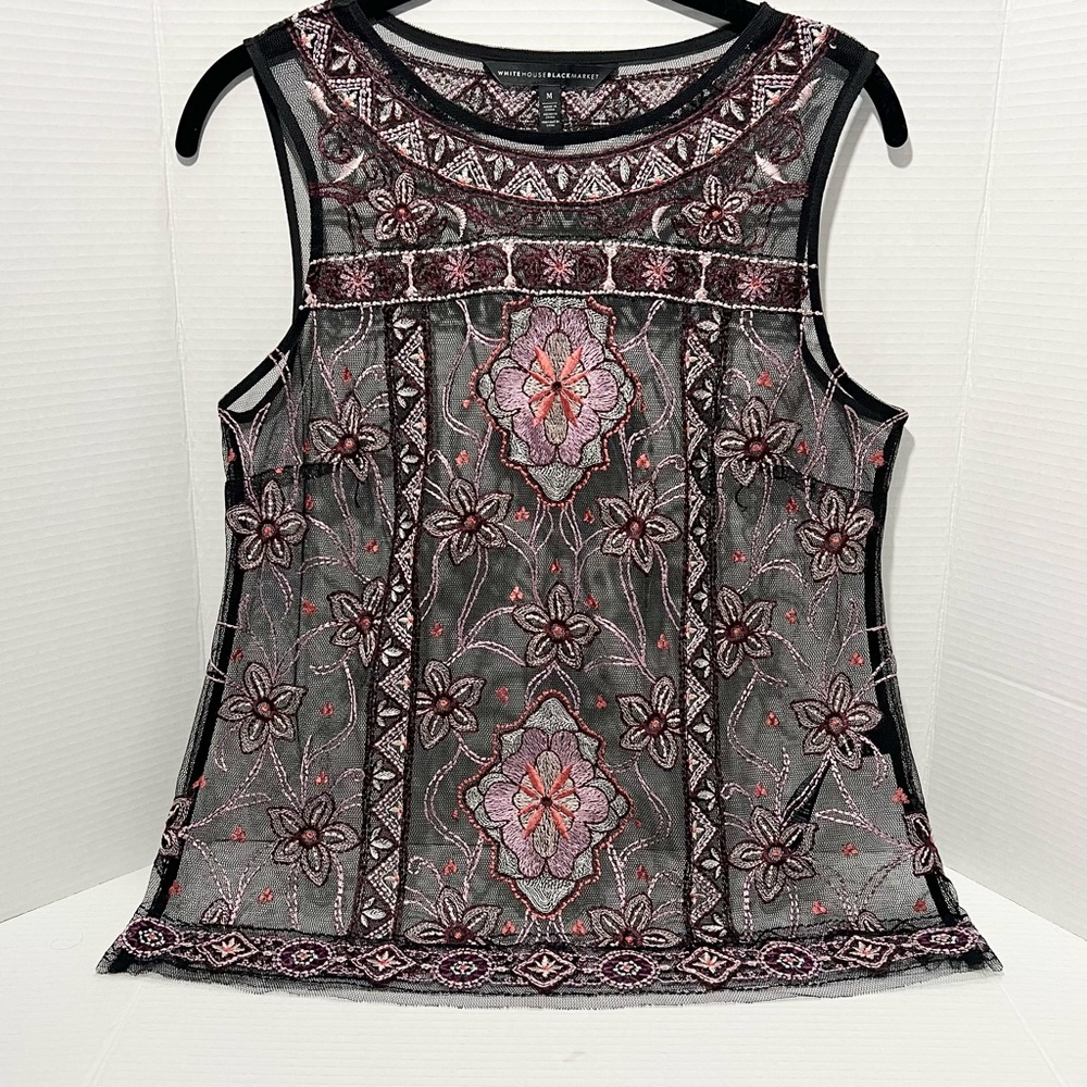 Multicolored Floral Lace Embroidered Mesh Tank M Whimsy Goth Boho Festival  Y2K